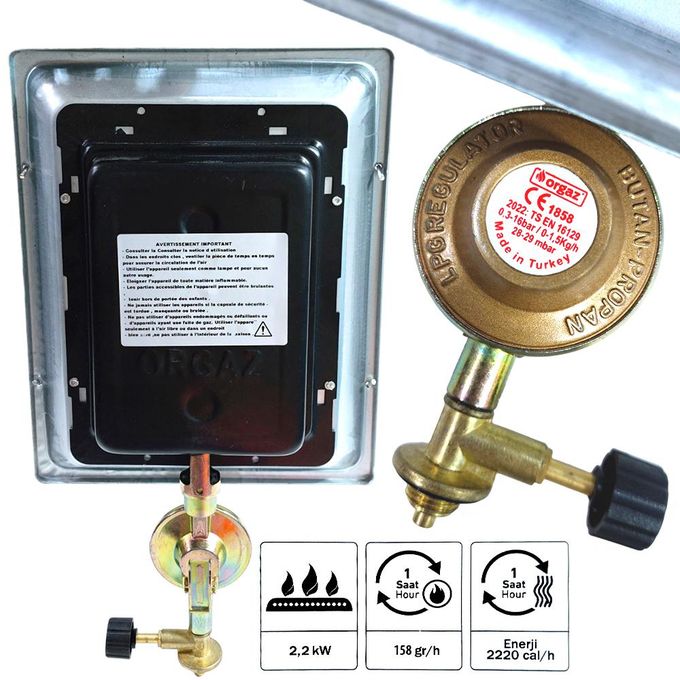 Orgaz سخان غاز, موقد تدفئة ,2.2 كيلو وات, موقد غاز للتسخين في الهواء الطلق, قوي، آمن واقتصادي, مع منظم غاز, للسفر والتخييم والمنزل
