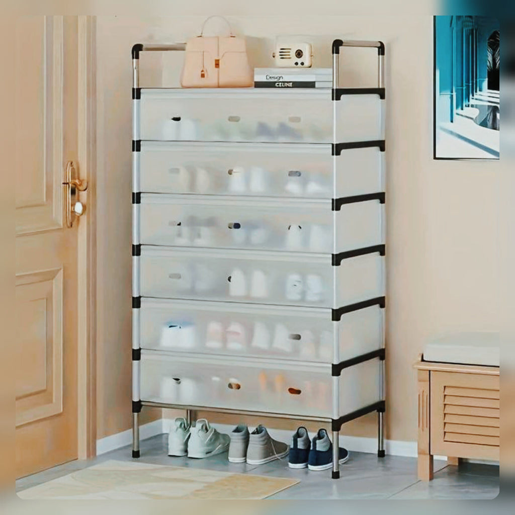 رف أحذية متعدد المستويات مع أبواب، منظم تخزين للأحذية، خزانة موفرة للمساحة للمدخل، الممر، الخزانة