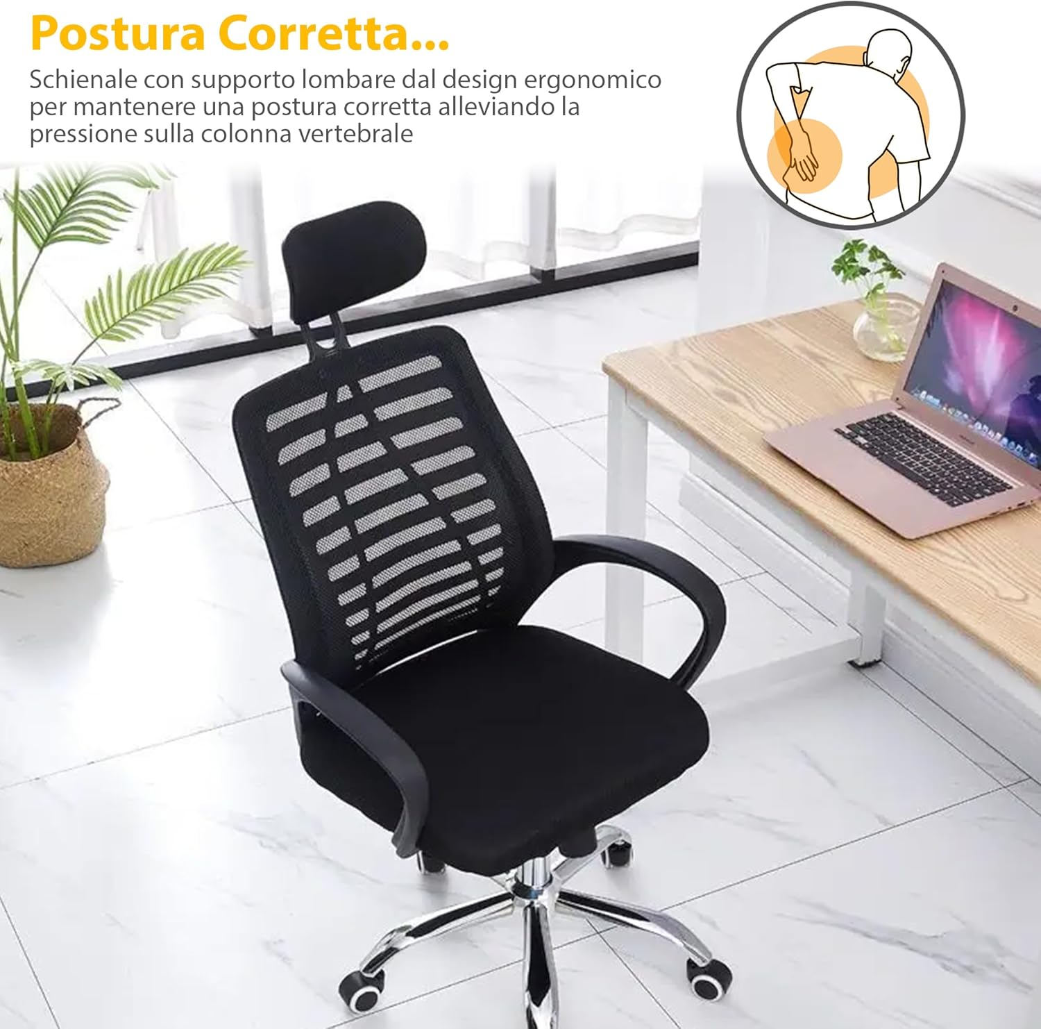 Chaise de Bureau Ergonomique avec Support Lombaire et Appui-tête