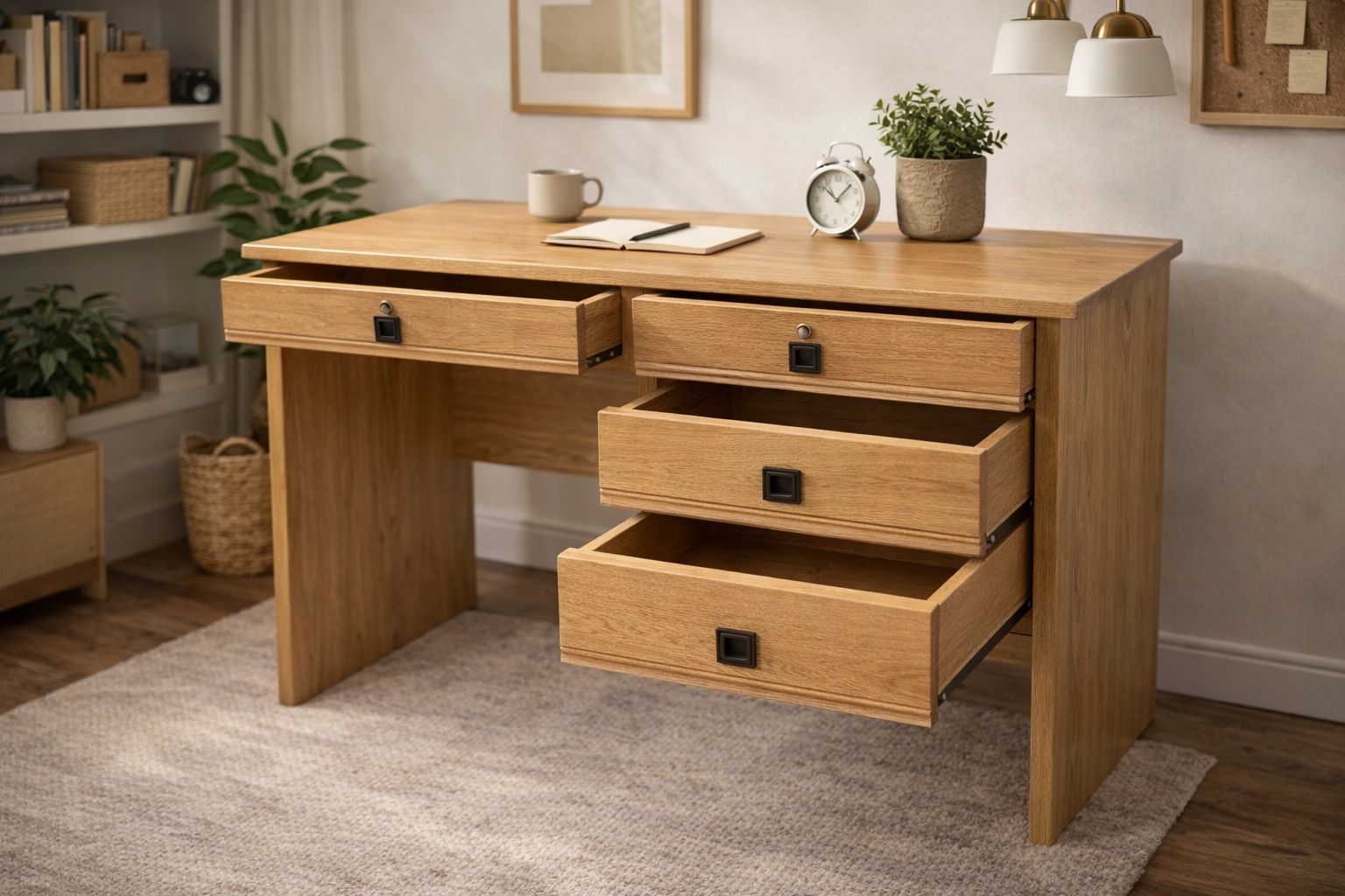 Bureau Individuel en Bois Massif – Design Fonctionnel et Élégant