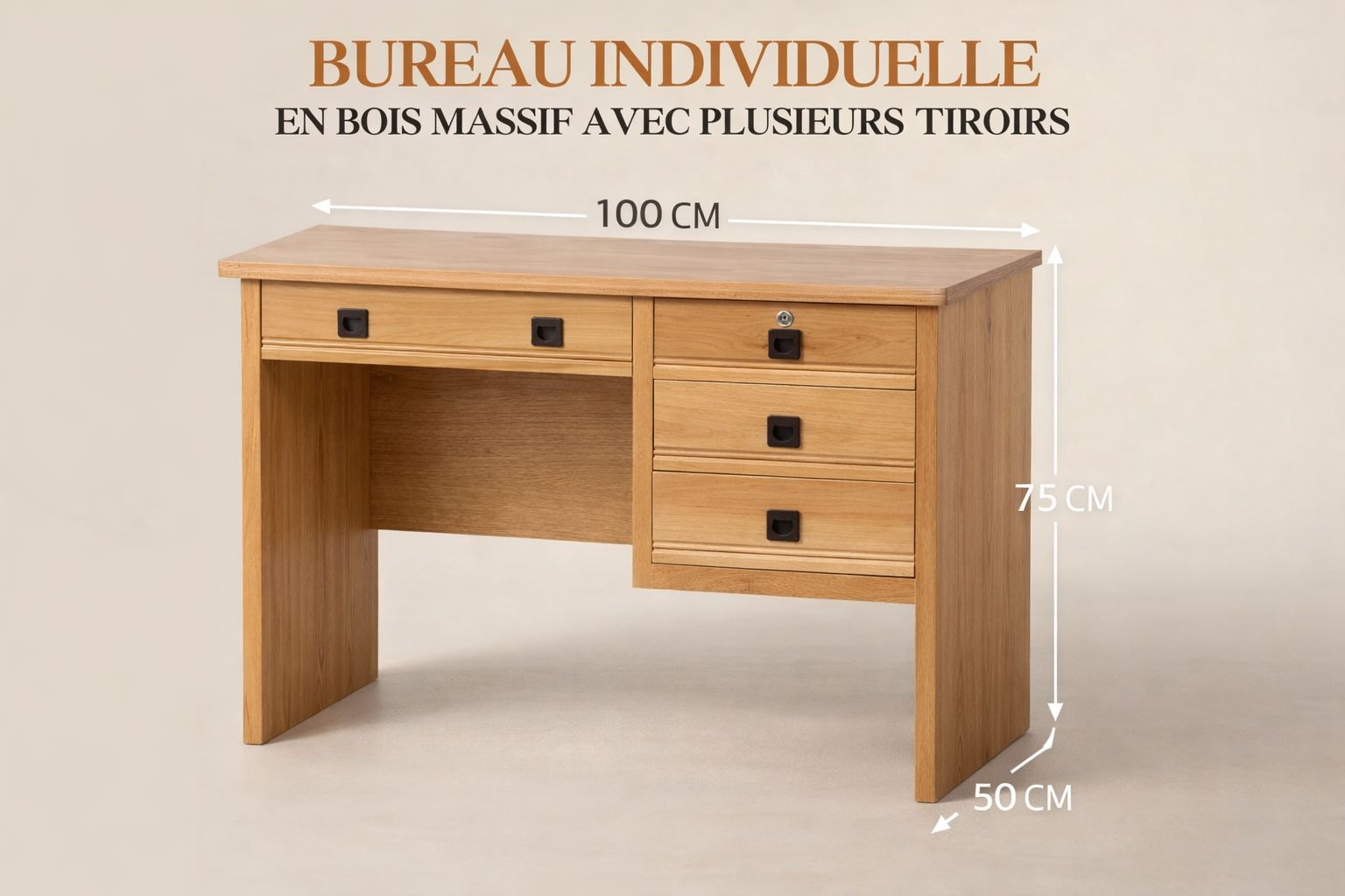 Bureau Individuel en Bois Massif – Design Fonctionnel et Élégant