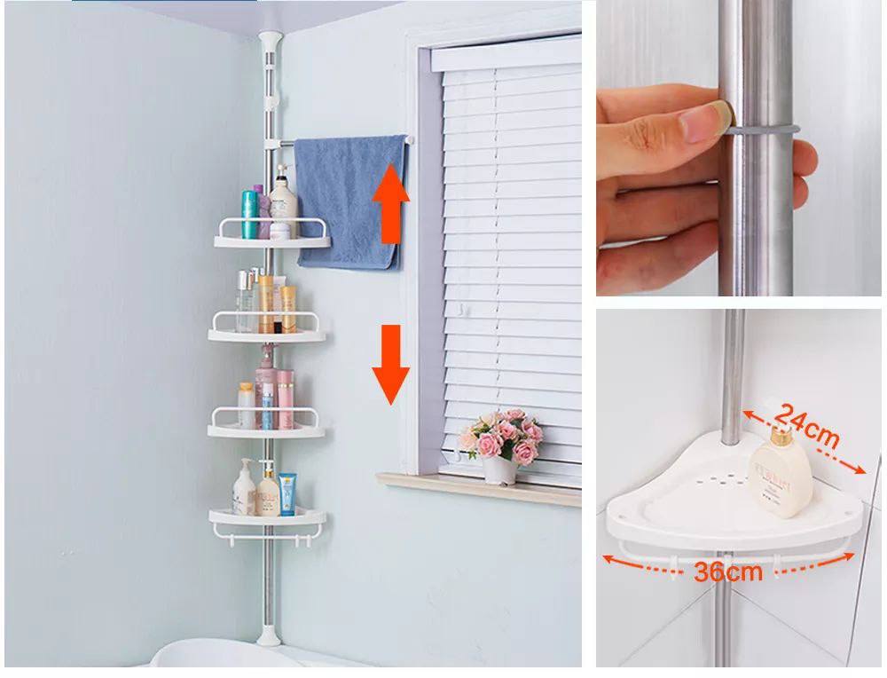 رف تخزين من 4 طوابق للحمام رف تنظيم قابل للتعديل متعدد الأغراض MULTI CORNER SHELF