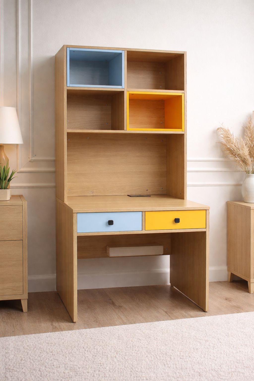 Bureau d’Écriture Coloré avec Rangements – 2 Tiroirs – Design Moderne – L80 × P60 × H180 cm