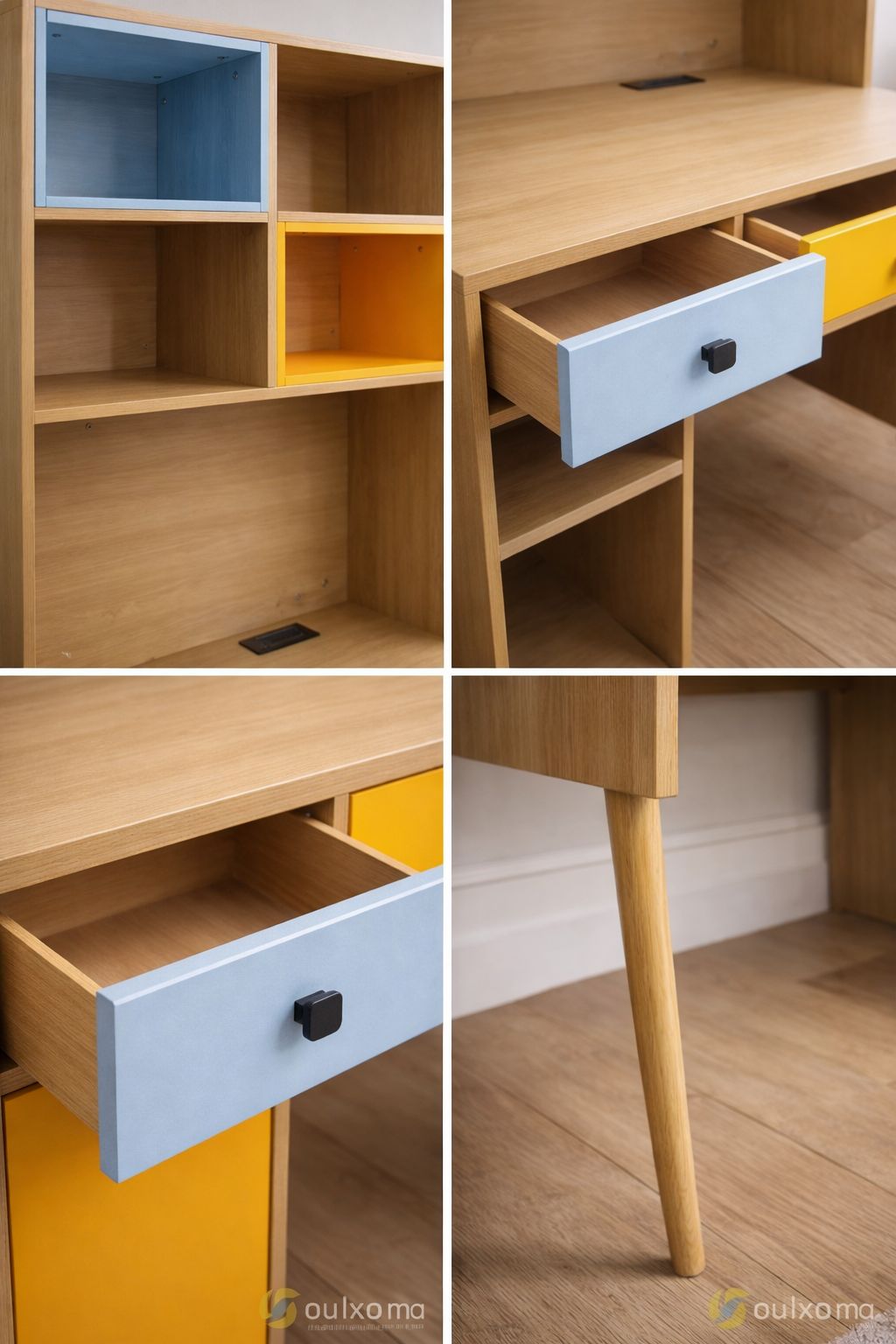 Bureau d’Écriture Coloré avec Rangements – 2 Tiroirs – Design Moderne – L80 × P60 × H180 cm