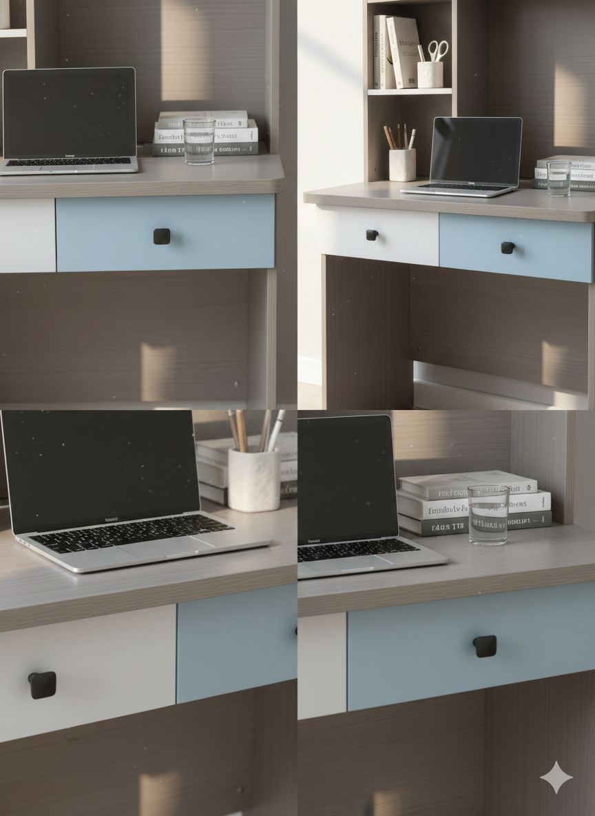 Bureau écriture  avec rangement intégrés compact, pratique et élégant pour un espace de travail bien organisé.