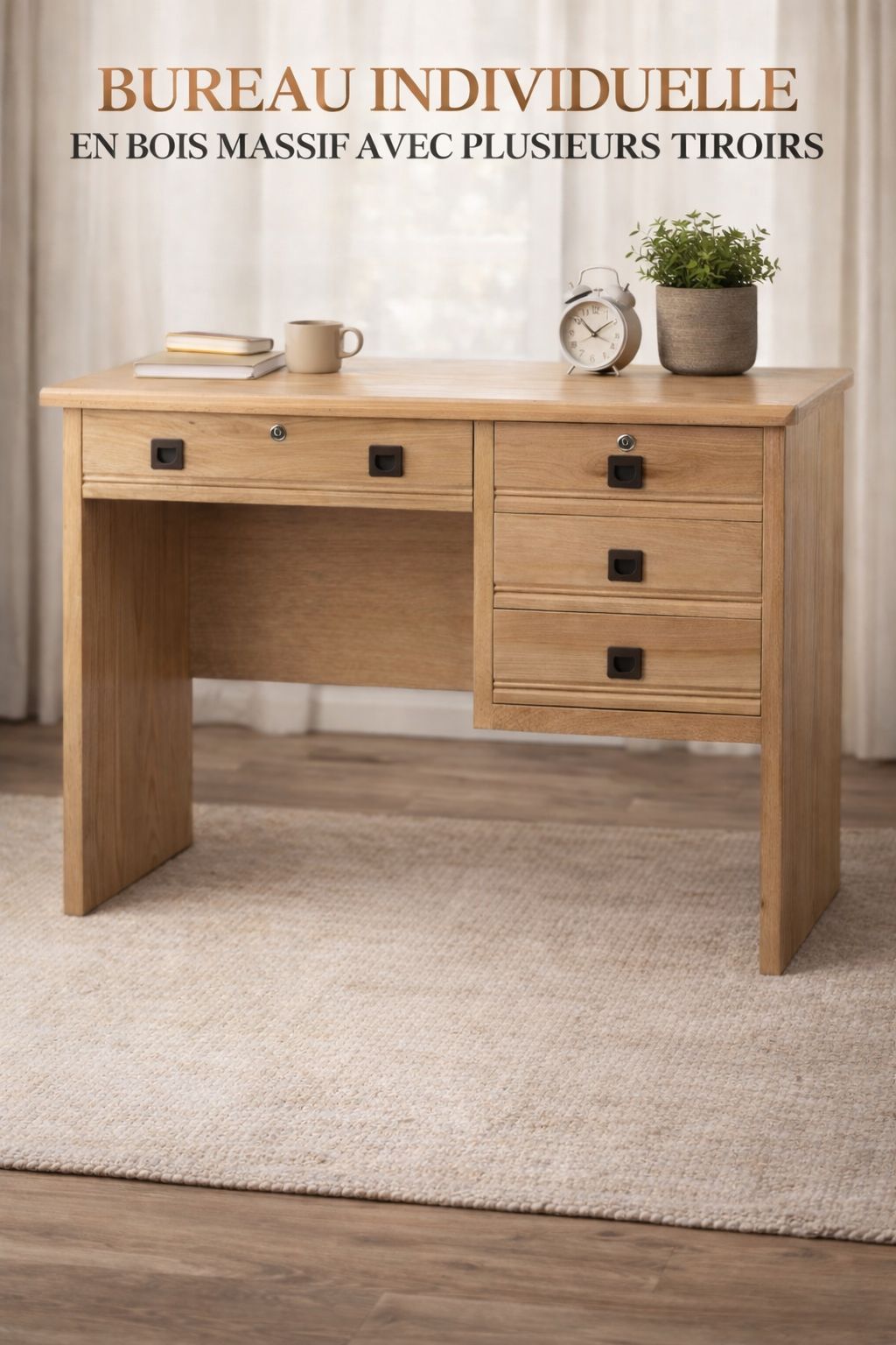 Bureau Individuel en Bois Massif – Design Fonctionnel et Élégant