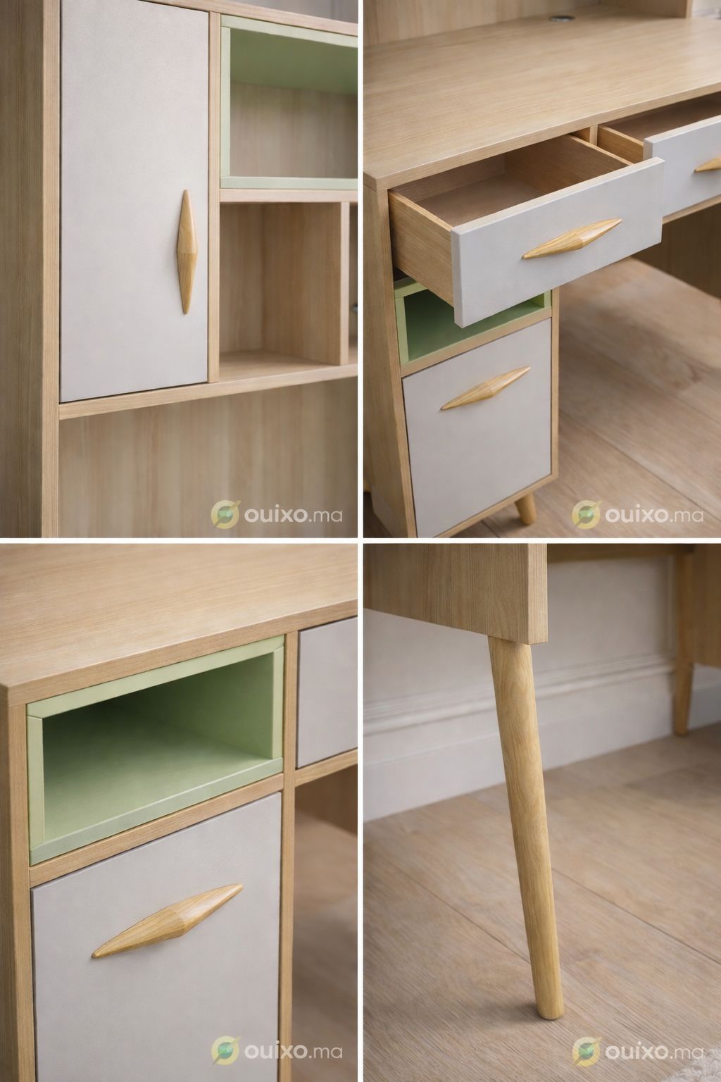 Bureau d’Écriture avec Rangements et Tiroirs – Design Scandinave – L90 x P55 x H175 cm