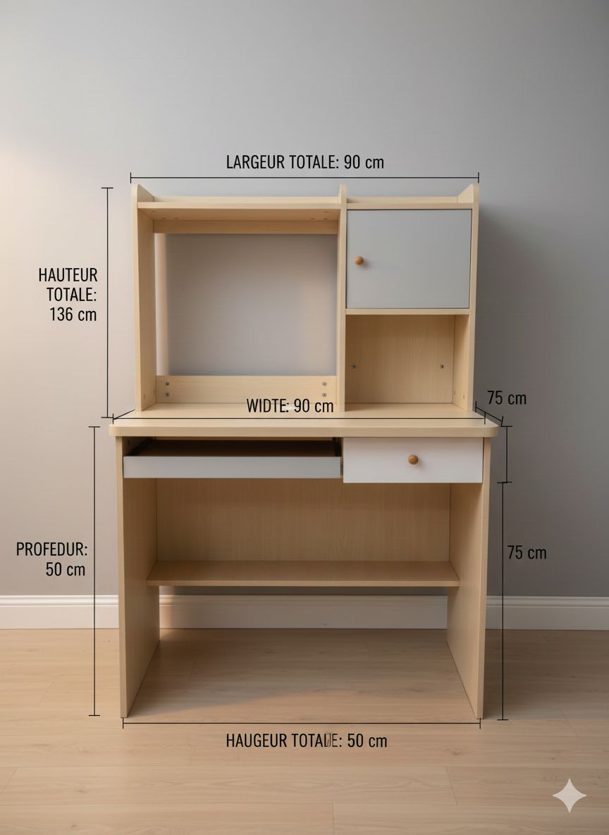 Bureau d’écriture avec rangement et tiroirs – Design compact et fonctionnel