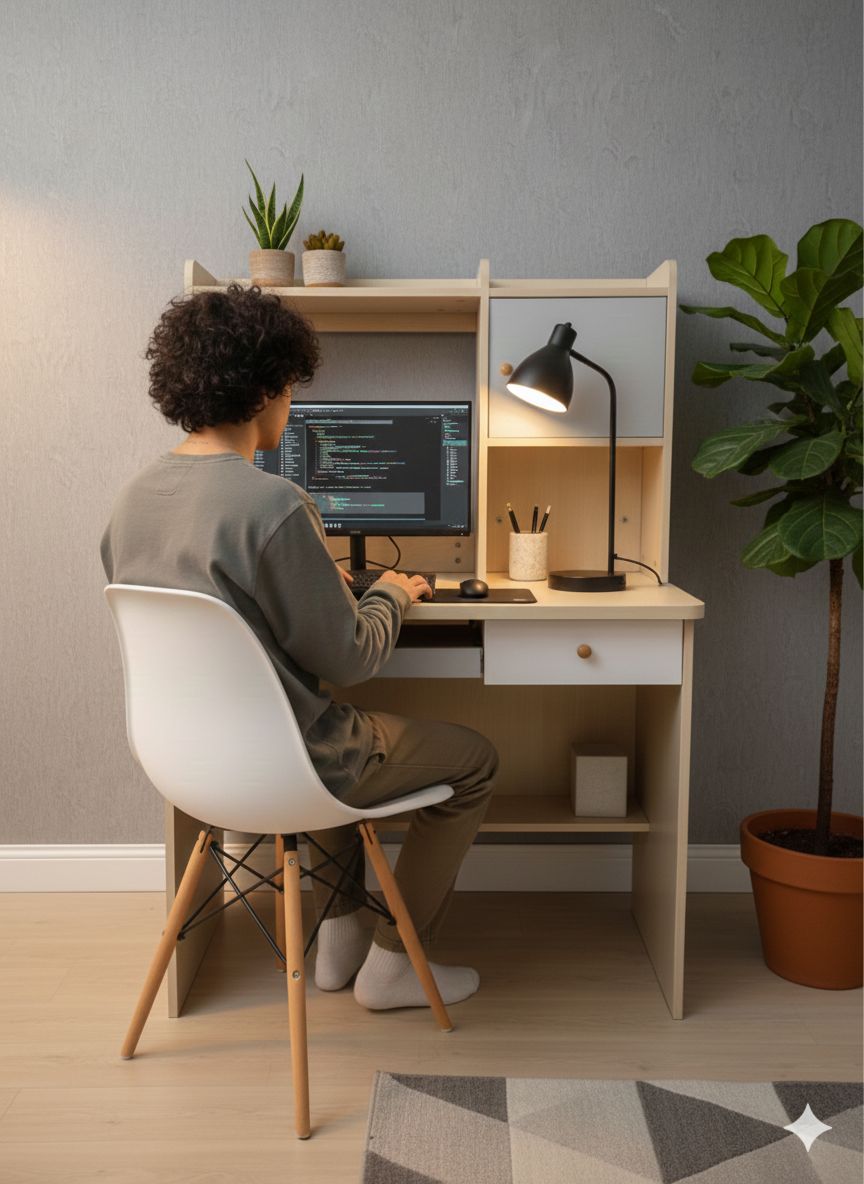 Bureau d’écriture avec rangement et tiroirs – Design compact et fonctionnel