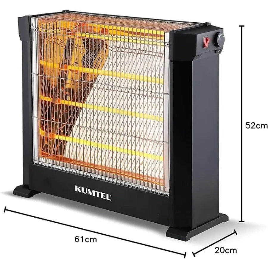 Chauffage électrique KUMTEL – 2200 W, 4 éléments (1100 W à 2200 W), H = 52 cm, L = 61 cm, P = 20 cm
