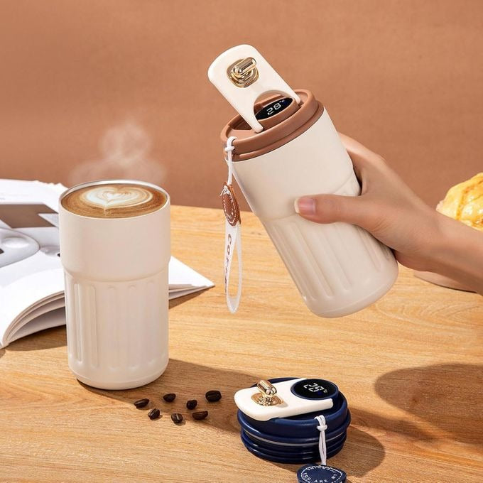 1 pièce tasse de café isolée de l'affichage de température intelligente, tasse de voyage portable en acier inoxydable,كوب قهوة حراري ذكي 400مل من الستانلس ستيل – ترموس مع شاشة عرض الحرارة ليد – قارورة ماء محمولة مانعة للتسرب للمكتب والسفر والرياضة