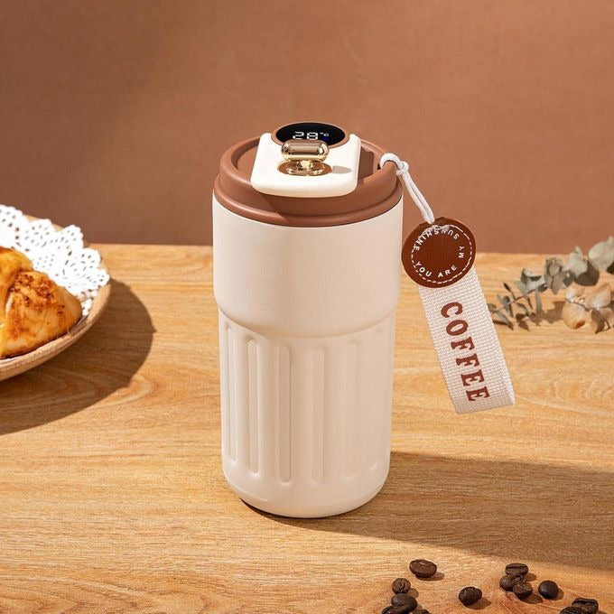 1 pièce tasse de café isolée de l'affichage de température intelligente, tasse de voyage portable en acier inoxydable,كوب قهوة حراري ذكي 400مل من الستانلس ستيل – ترموس مع شاشة عرض الحرارة ليد – قارورة ماء محمولة مانعة للتسرب للمكتب والسفر والرياضة