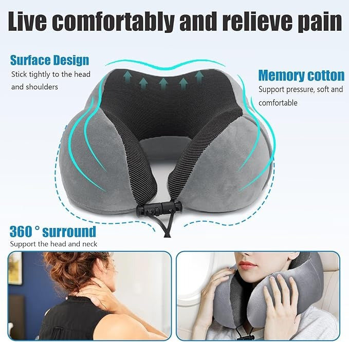 Coussin de Voyage,Oreiller de Nuque en Mousse à mémoire de Forme pour Voyage, Coussin Voyage Avion, Oreiller de Voyage avec Masque pour Les Yeux et Bouchons d'oreille