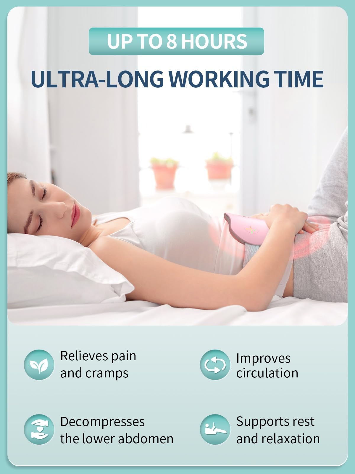 وسادة تدفئة للحيض، حزام تدليك للبطن لتخفيف آلام الدورة الشهرية، 3 مستويات حرارة، 4 أوضاع Ceinture chauffante massante pour soulagement des douleurs menstruelles.