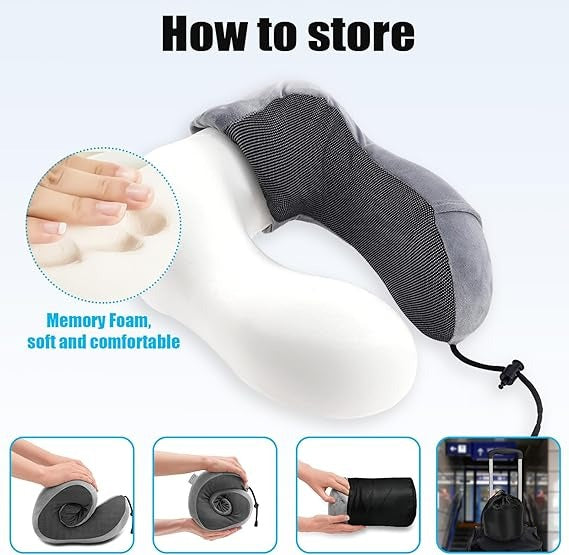 Coussin de Voyage,Oreiller de Nuque en Mousse à mémoire de Forme pour Voyage, Coussin Voyage Avion, Oreiller de Voyage avec Masque pour Les Yeux et Bouchons d'oreille