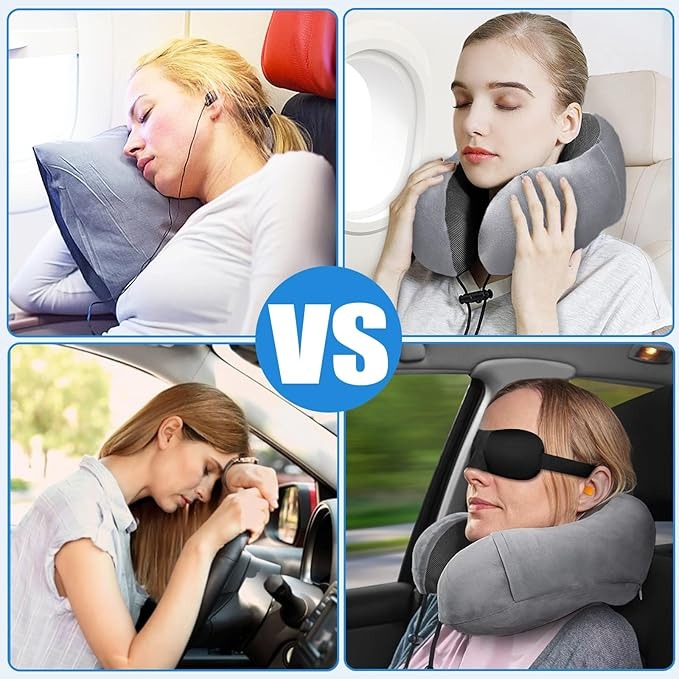 Coussin de Voyage,Oreiller de Nuque en Mousse à mémoire de Forme pour Voyage, Coussin Voyage Avion, Oreiller de Voyage avec Masque pour Les Yeux et Bouchons d'oreille