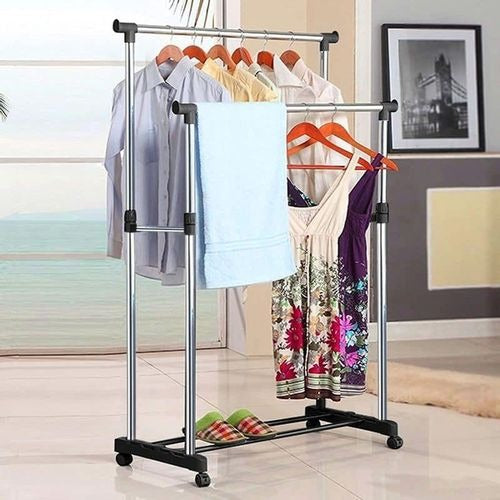 Support portant à vêtement sur pieds, penderie à vêtements mobile a double pôles