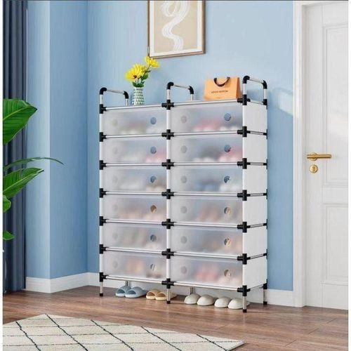 رف أحذية من صفين وسبعة أرفف - سعة كبيرة ومقاوم للغبار