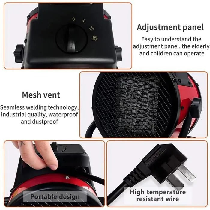 سخان كهربائي 2000 واط، مشع حراري سريع، سخان إضافي بثلاث سرعات، سخان داخلي بحماية من ارتفاع الحرارة