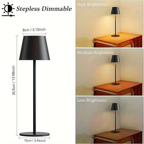 Lampe de Table Sans Fil Avec 3 Température de Couleur, Intensité Variable, Lampe de Chevet Tactile LED Rechargeable pour Chambre Salon Camping Jardin Café