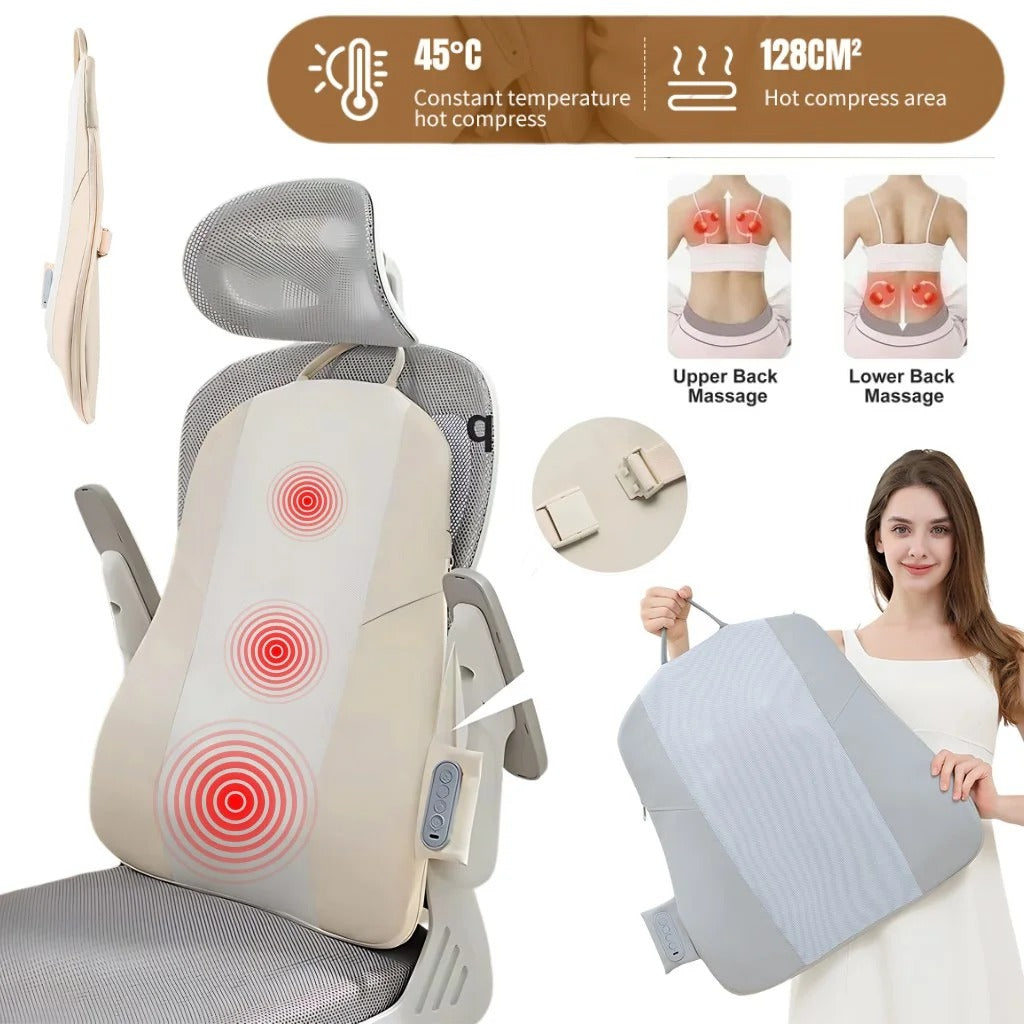 COUSSIN DE MASSAGE DORSAL SHIATSU SANS FIL, BEIGE ET FIN - COUSSIN CHAUFFANT RECHARGEABLE POUR UN SOULAGEMENT COMPLET DU DOS