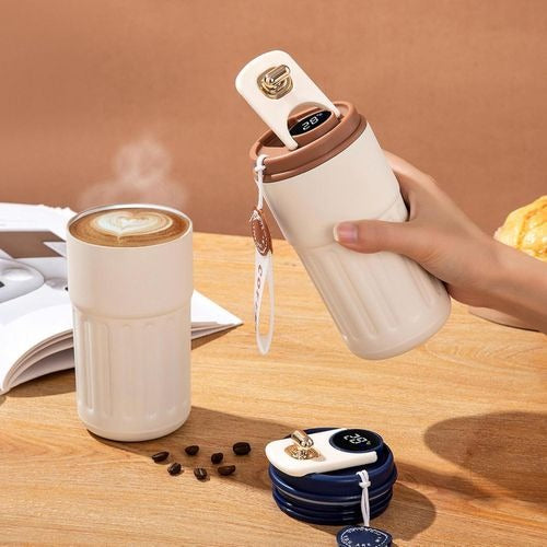 1 pièce tasse de café isolée de l'affichage de température intelligente, tasse de voyage portable en acier inoxydable,كوب قهوة حراري ذكي 400مل من الستانلس ستيل – ترموس مع شاشة عرض الحرارة ليد – قارورة ماء محمولة مانعة للتسرب للمكتب والسفر والرياضة
