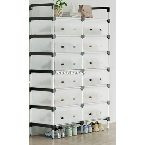 رف أحذية من صفين وسبعة أرفف - سعة كبيرة ومقاوم للغبار