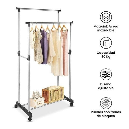Support portant à vêtement sur pieds, penderie à vêtements mobile a double pôles