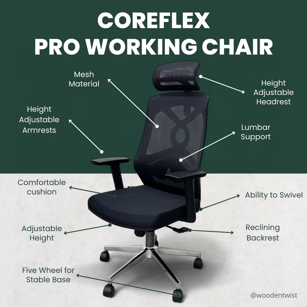 Chaise de bureau ergonomique en maille Pro avec soutien lombaire, pivotante à 360°, dossier haut inclinable