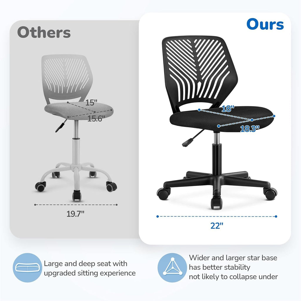 Chaise de bureau sans accoudoirs pour enfants , dossier mi-haut en maille, hauteur réglable avec soutien lombaire, idéale pour les petits espaces,