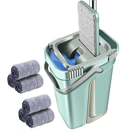 Generic MOP Scratch Cleaning Mop à prix pas cher ممسحة أرضية مسطحة بدون لمس، دلو تنظيف سحري، عصر ذاتي، وجهين، تنظيف منزلي، تجفيف تلقائي (اللون: 5 قطع قماش ممسحة)