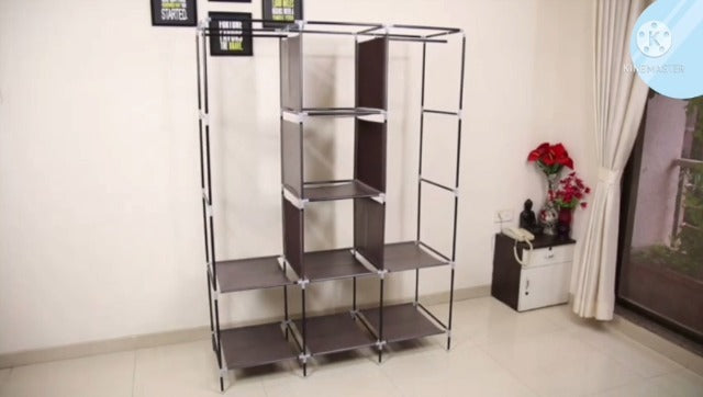 خزانة ملابس قابلة للطي بثلاثة أبواب محمولة لغرفة النوم مع 8 أرفف