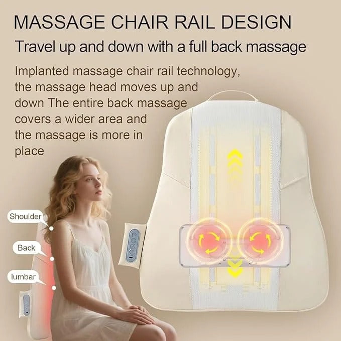 COUSSIN DE MASSAGE DORSAL SHIATSU SANS FIL, BEIGE ET FIN - COUSSIN CHAUFFANT RECHARGEABLE POUR UN SOULAGEMENT COMPLET DU DOS