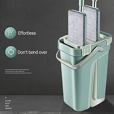 Generic MOP Scratch Cleaning Mop à prix pas cher ممسحة أرضية مسطحة بدون لمس، دلو تنظيف سحري، عصر ذاتي، وجهين، تنظيف منزلي، تجفيف تلقائي (اللون: 5 قطع قماش ممسحة)