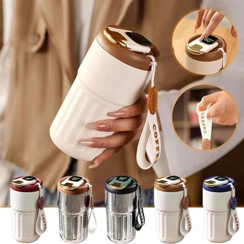 1 pièce tasse de café isolée de l'affichage de température intelligente, tasse de voyage portable en acier inoxydable,كوب قهوة حراري ذكي 400مل من الستانلس ستيل – ترموس مع شاشة عرض الحرارة ليد – قارورة ماء محمولة مانعة للتسرب للمكتب والسفر والرياضة