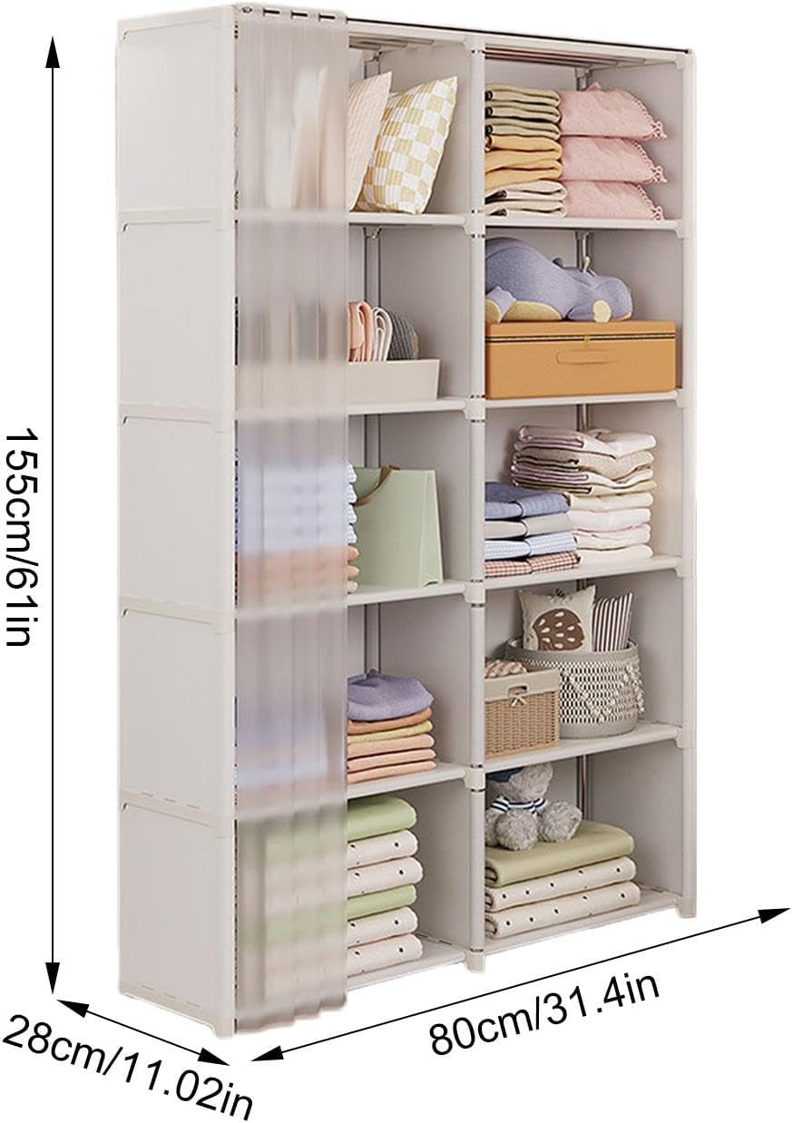 Organisateur de placard portable avec rail de suspension et étagères à plusieurs niveaux facile à assembler pour vêtements, sacs, jouets, chaussures, chambre à coucher ou salon