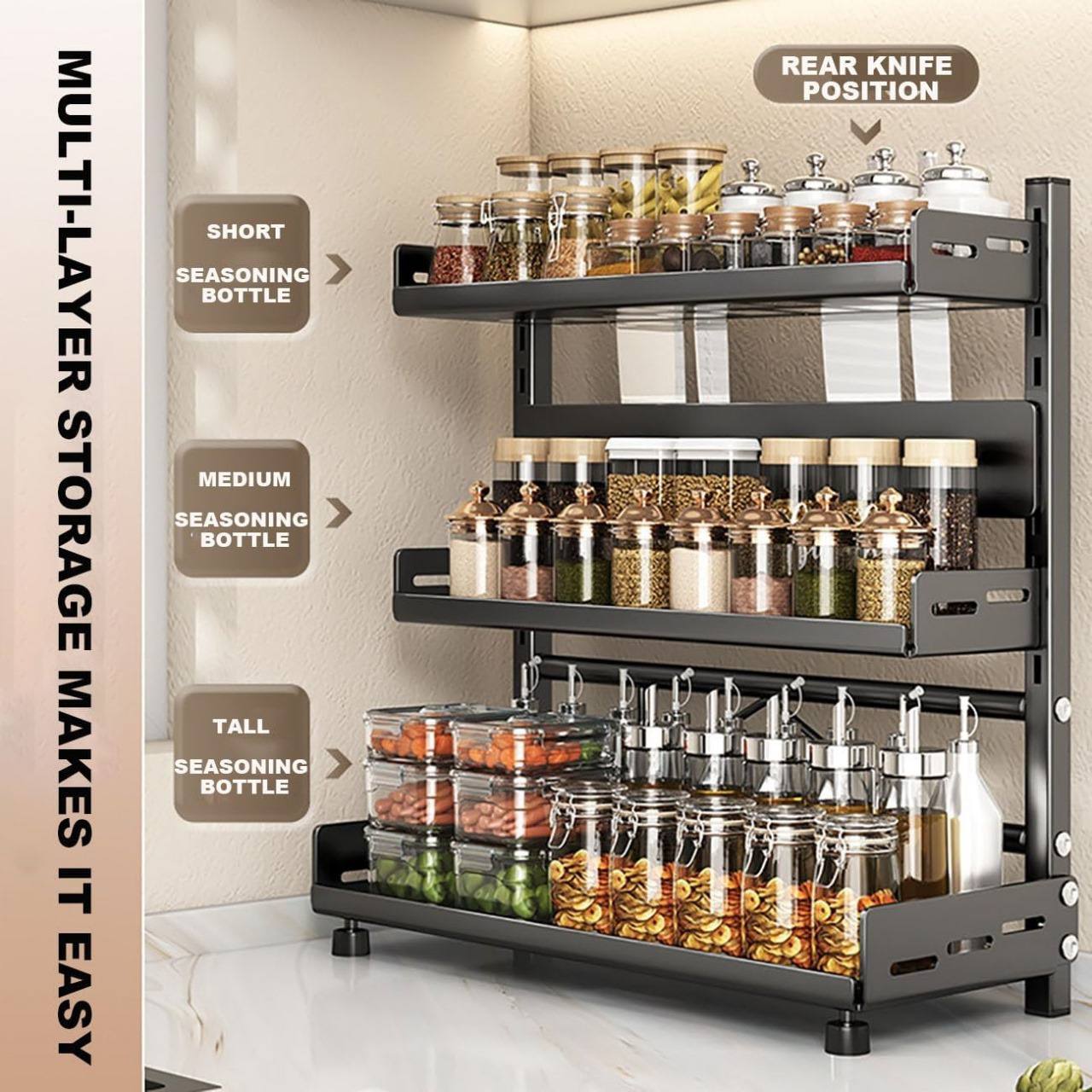 Étagère à épices sur pied, 3 niveaux pour comptoir de cuisine, étagère de rangement pour armoire, rangement des épices, étagère de rangement en métal pour cuisine, salle de bain, garde-manger,