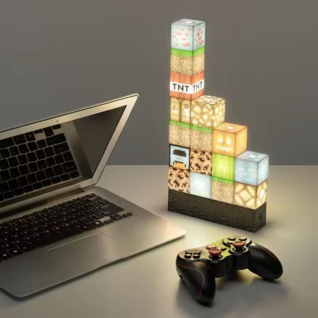Lampe de construction en blocs 16 blocs lumineux personnalisables - Décoration interactive, jouet, veilleuse pour enfants,