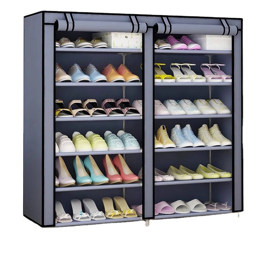 Armoire de chaussure 12 étages doubles - Gris